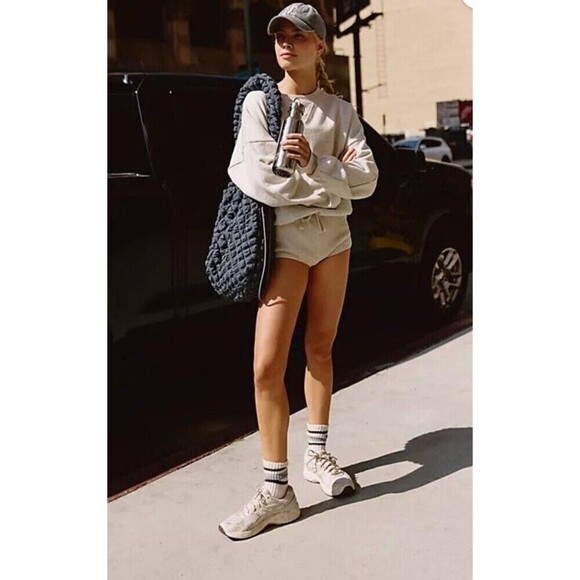 FP Movement by Free People Pants - FP Movement “For The Win” Playsuit Oatmeal Heather – Size Small NWT Cotton Blend